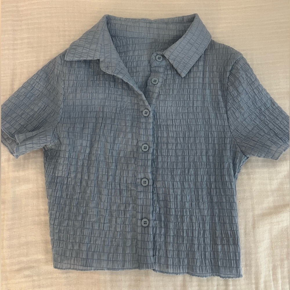 Light Blue Button Down Collard Short Sleeve Shirt